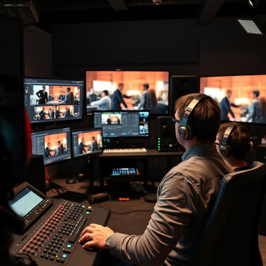 Montażysta pracujący nad filmem korporacyjnym